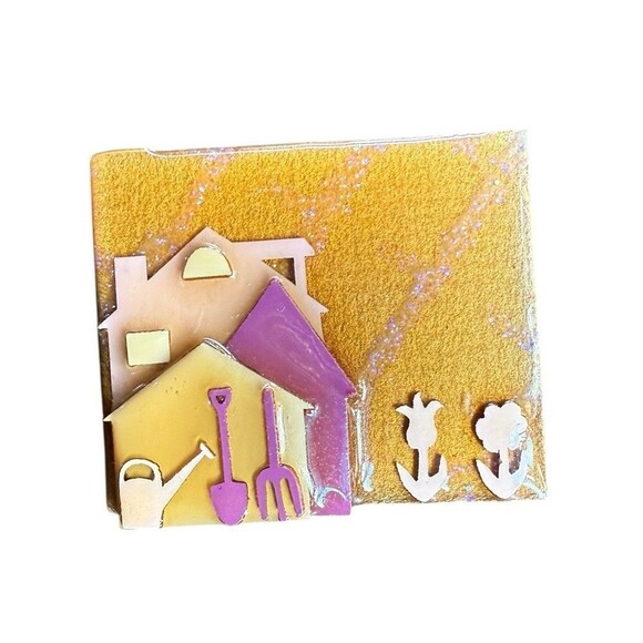 HOUSE PINS by LUCINDA Farm House Gardening Flowers Yellow Pink Glitter Stripes - Picture 1 of 3